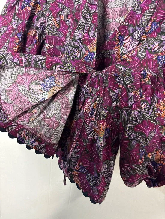 Kika Vargas For Target purple floral wrap top balloon sleeves size large - Picture 7 of 11